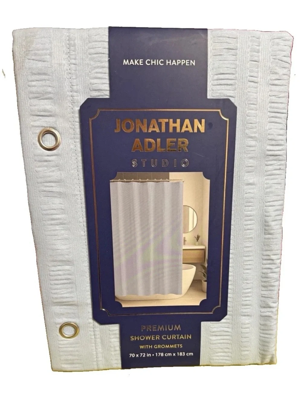 Jonathan Adler Studio Solid Light Blue Embossed Grommet Shower Curtain 70x72 New